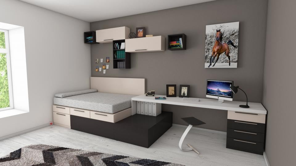 Calm bedroom and desk setup for taking small recovery windows during a busy day