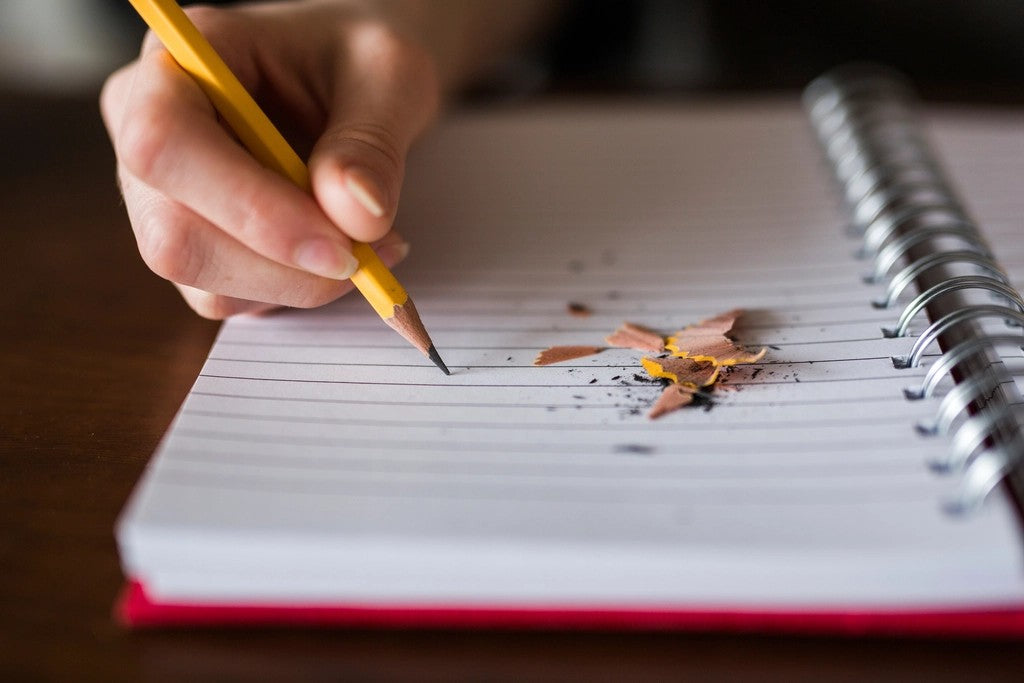 Person writing in a notebook to notice stress, appetite, and digestion questions